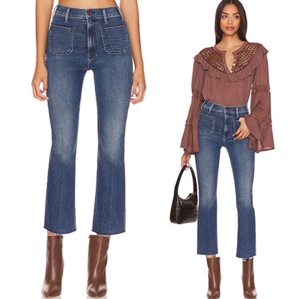 MOTHER The Hustler Patch Pocket Ankle Fray Jeans Out For The Evening Blue 24 Wom